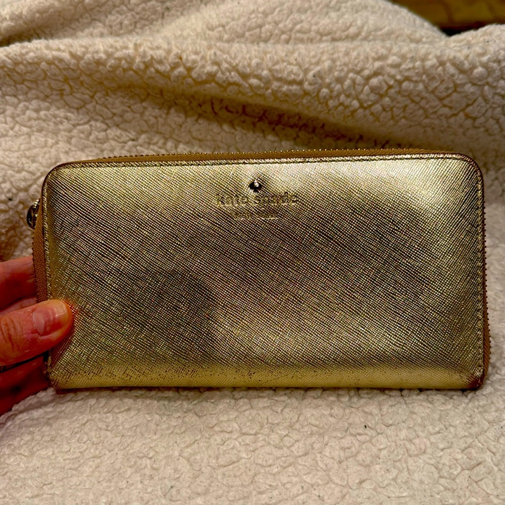 gold kate spade zip around wallet